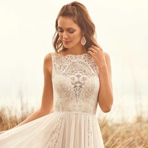 Lillian West 66109 Lace and Chiffon A-Line Wedding Dress